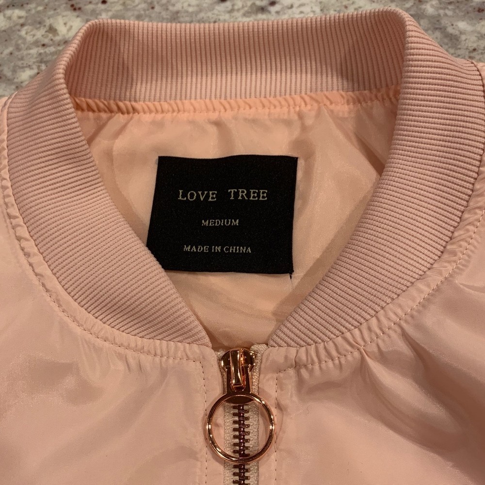 Love Tree Pink Bomber Jacket with Rose Gold zipper/ Coat; size medium - Picture 4 of 9